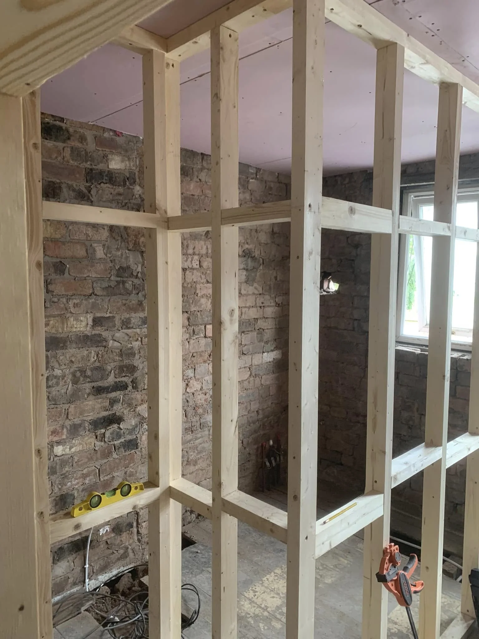 Interior stud wall construction, fourth stage
