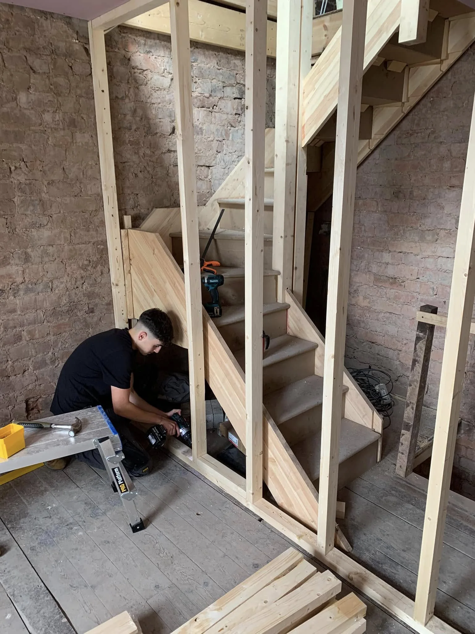 Completed interior stud wall and doorway