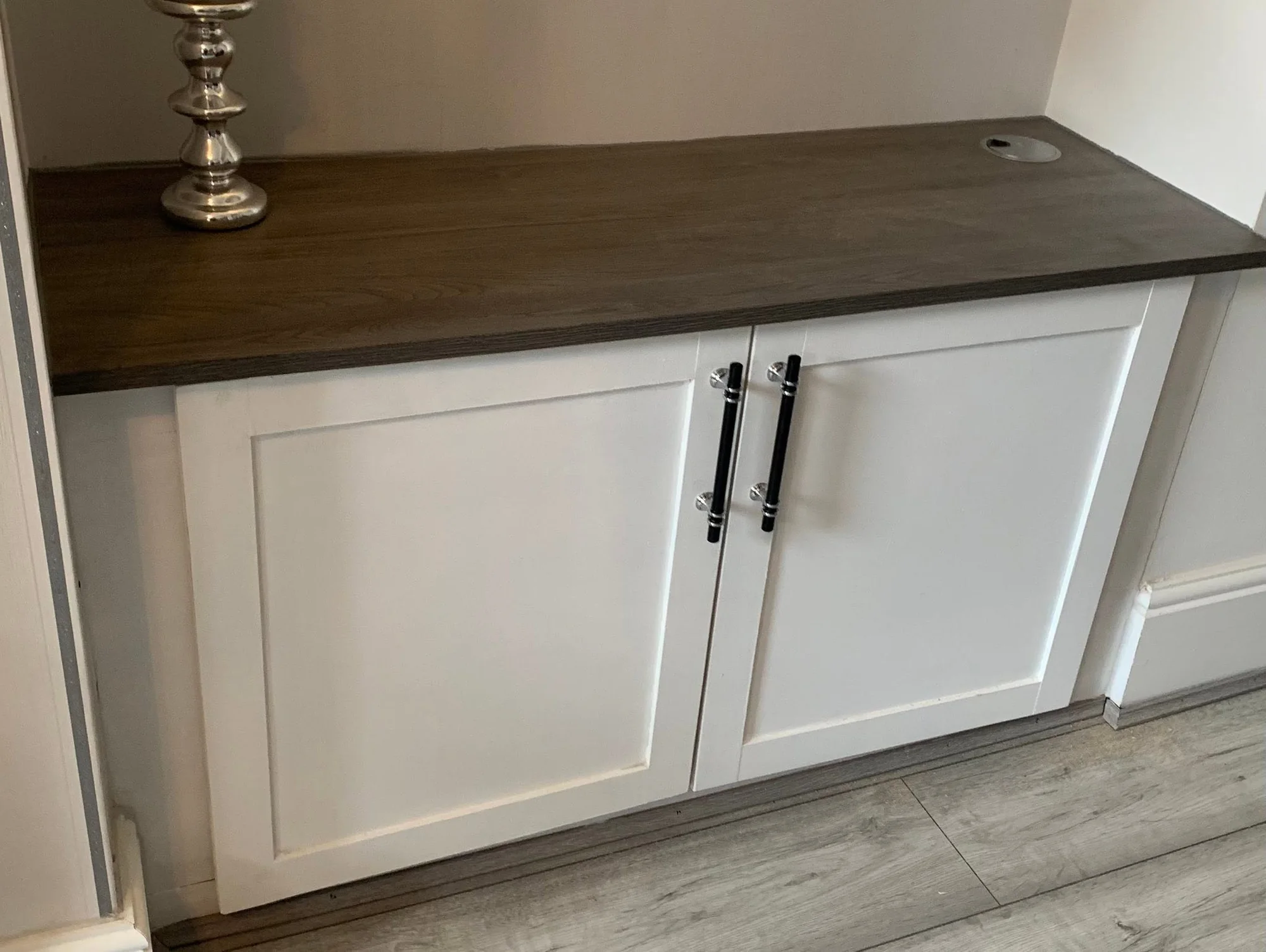 Painted bespoke storage cabinet made for a compact space